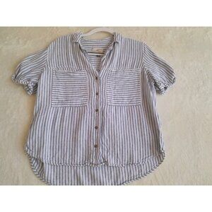 Universal Thread Size Small Striped Linen Blend Button Down Shirt